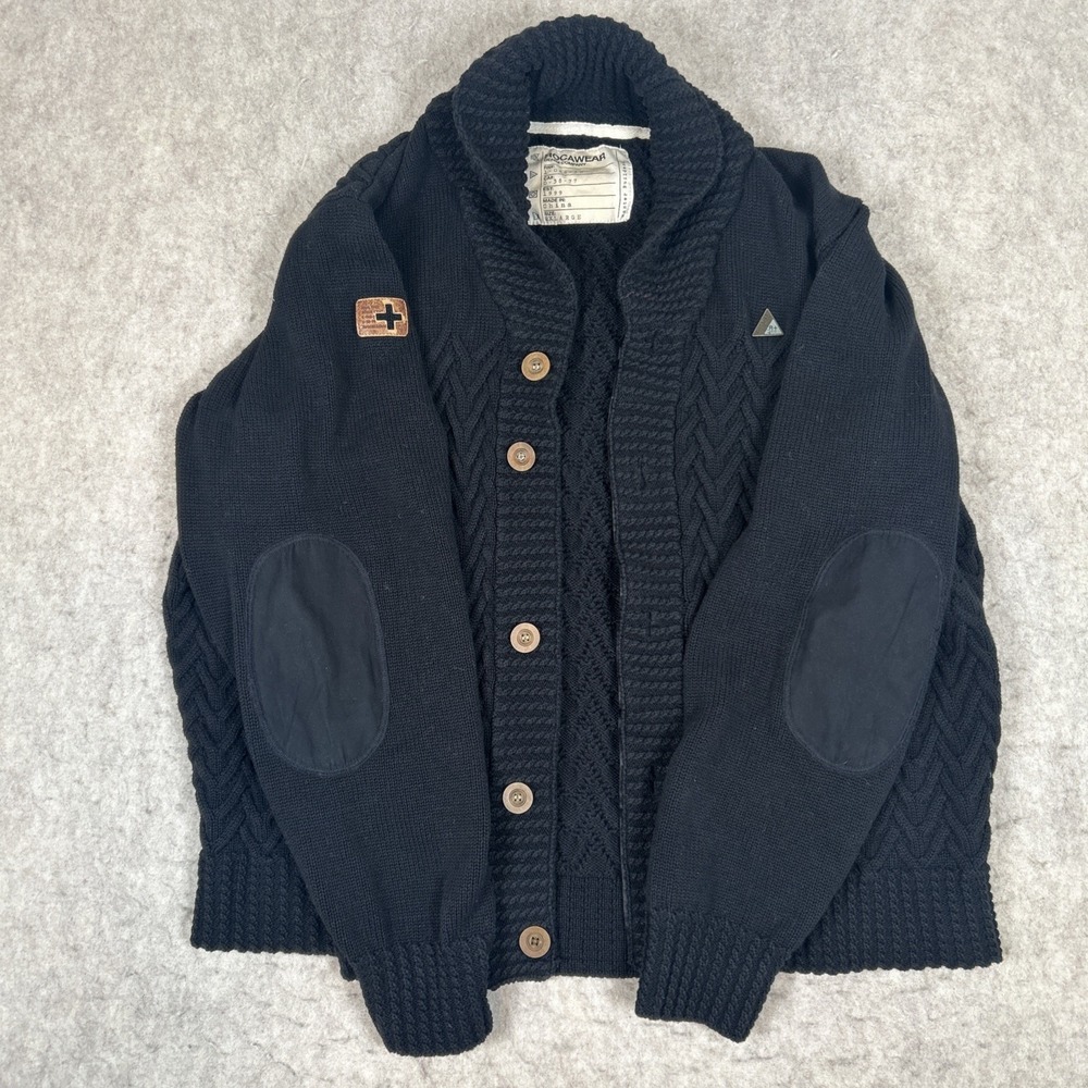 Rocawear Vtg Y2K Men's Sz 2XL Black Chunky Knit Shawl Collar Cardigan
